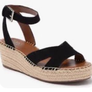 Franco Sarto Women’s Pellia Black Leather Espadrille Sandals. Wedge. Size 7.5